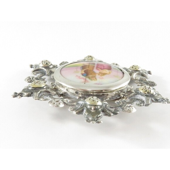 Austro Hungarian 800 Silver Porcelain Brooch Jesus & John the Baptist c1900 - Picture 5 of 10